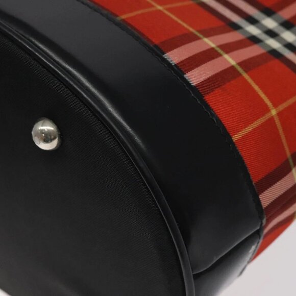 Burberrys Nova Check Blue Label Hand Bag Canvas Red Silver Auth 118022 - Picture 10 of 15